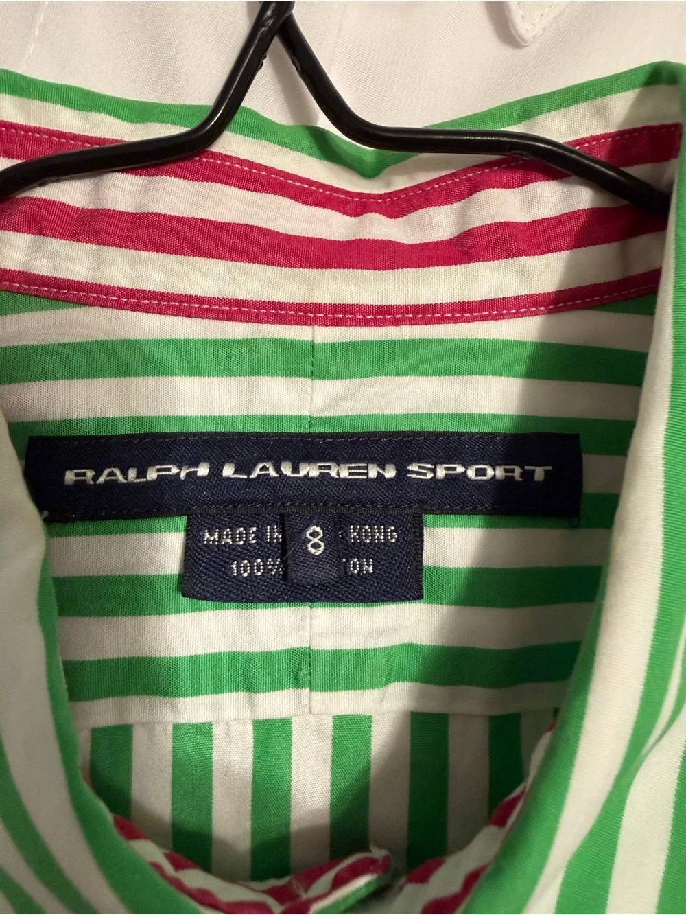 Ralph Lauren Sport Green, White & Pink Striped Collared Shirt - Picture 3 of 4